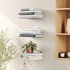 image:imageUmbra Conceal Floating Bookshelf Metal Wall Shelf Set of 3 Small Silver  Powder coated steel holds 15 lbs each displays decor or plants includes mounting hardwareSilver