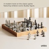image:imageUmbra Wobble Chess Set Walnut and Maple Wood Board 15x15Inch Walnut  Chrome plated details weighted playing pieces interactive concave designBuddy
