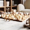 image:imageUmbra Wobble Chess Set Walnut and Maple Wood Board 15x15Inch Walnut  Chrome plated details weighted playing pieces interactive concave designWobble