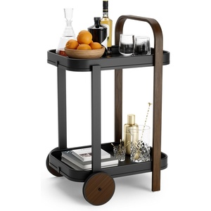 image:imageUmbra Bellwood Bar Cart Rolling 2Tier Storage Cart BlackWalnut  Steel frame rubber rimmed wheels removable tray multi purpose design easy assemblyWalniutBlack