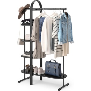 image:imageUmbra Bellwood Garment Rack Shoe Rack with Shelves WhiteNatural  Eucalyptus wood construction space saving design multi functional storage 121 lb weight capacity wipe clean surfaceBlack