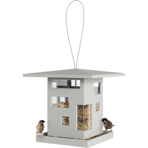 image:imageUmbra Bird Cafe Bird Feeder Outdoor Hanging Seed Dispenser Grey  Wraparound tray steel cable easy refill weather resistant plastic