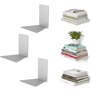image:imageUmbra Conceal Floating Bookshelf Metal Wall Shelf Set of 3 Small Silver  Powder coated steel holds 15 lbs each displays decor or plants includes mounting hardwareSilver