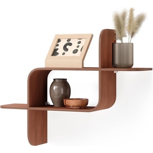 image:imageUmbra Montage Floating Wall Shelf BentWood Wall Mount Decor Natural  Rubberwood construction mounts horizontally or vertically holds up to 15 lbs use in any room renewable sourceLight Walnut
