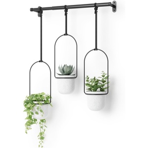 image:imageUmbra Triflora Hanging Planter Indoor Herb Garden Set of 3 WhiteBlack  Extendable metal rod adjustable rope lengths fits standard pots wall or ceiling mount holds 15 lbs recycled plasticWhiteBlack