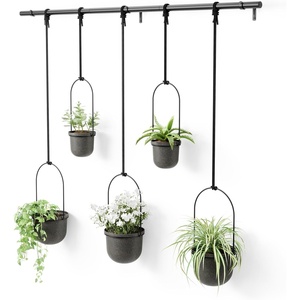 image:imageUmbra Triflora Hanging Planter Indoor Herb Garden Set of 3 WhiteBlack  Extendable metal rod adjustable rope lengths fits standard pots wall or ceiling mount holds 15 lbs recycled plasticBlackBlack