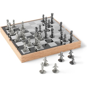 image:imageUmbra Wobble Chess Set Walnut and Maple Wood Board 15x15Inch Walnut  Chrome plated details weighted playing pieces interactive concave designBuddy