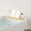 image:imageUmbra Aquala Bath Caddy Extendable Bathtub Tray with Phone Holder Natural  Bamboo nonslip silicone arms fits most tubs waterproof holds book and wine glassNatural