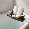 image:imageUmbra Aquala Bath Caddy Extendable Bathtub Tray with Phone Holder Natural  Bamboo nonslip silicone arms fits most tubs waterproof holds book and wine glassWalnut