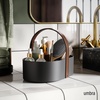 image:imageUmbra Bellwood Makeup Organizer with Handle Large WhiteNatural  Three tier capacity removable brush cup integrated carry design vanity countertop use sixty percent recycled plasticBlackWalnut
