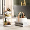 image:imageUmbra Bellwood Makeup Organizer with Handle Large WhiteNatural  Three tier capacity removable brush cup integrated carry design vanity countertop use sixty percent recycled plasticWhiteNatural