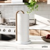 image:imageUmbra Bellwood Paper Towel Holder Wooden with Weighted Base BlackWalnut  Freestanding design protects countertops easy onehand use renewable poplar wood matches collectionWhiteNatural