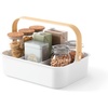image:imageUmbra Bellwood Stackable Bins Medium 11x7Inch WhiteNatural  Removable dividers integrated handles pantry and cabinet storage recycled plastic and woodNaturalWhite