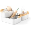 image:imageUmbra Bellwood Stackable Bins Medium 11x7Inch WhiteNatural  Removable dividers integrated handles pantry and cabinet storage recycled plastic and woodNaturalWhite