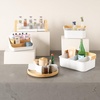 image:imageUmbra Bellwood Stackable Bins Medium 11x7Inch WhiteNatural  Removable dividers integrated handles pantry and cabinet storage recycled plastic and woodNaturalWhite