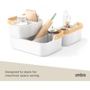 image:imageUmbra Bellwood Stackable Bins Medium 11x7Inch WhiteNatural  Removable dividers integrated handles pantry and cabinet storage recycled plastic and woodNaturalWhite