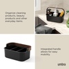 image:imageUmbra Bellwood Stackable Bins Medium 11x7Inch WhiteNatural  Removable dividers integrated handles pantry and cabinet storage recycled plastic and woodBlackWalnut