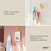 image:imageUmbra Buddy Wall Hooks Decorative Wall Mount Coat Hooks Set of 3 Black  Easy install with hardware holds 5lbs per hook entryway bedroom bathroom dorm playful hanging storage recycled plasticRedBlueYellow