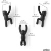 image:imageUmbra Buddy Wall Hooks Decorative Wall Mount Coat Hooks Set of 3 Black  Easy install with hardware holds 5lbs per hook entryway bedroom bathroom dorm playful hanging storage recycled plasticBlack