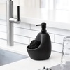 image:imageUmbra Joey Liquid Soap Dispenser Ceramic with Sponge Caddy Black  Heavy base for stability one handed operation kitchen and bathroom use includes scrub pad low profile designBlack