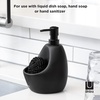 image:imageUmbra Joey Liquid Soap Dispenser Ceramic with Sponge Caddy Black  Heavy base for stability one handed operation kitchen and bathroom use includes scrub pad low profile designBlack