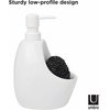 image:imageUmbra Joey Liquid Soap Dispenser Ceramic with Sponge Caddy Black  Heavy base for stability one handed operation kitchen and bathroom use includes scrub pad low profile designWhite