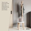 image:imageUmbra Pillar Coat Rack with Stool Freestanding 6 Hooks WhiteNatural  Rubberwood and metal construction spacesaving vertical design no tools assembly holds bags or plants