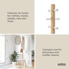 image:imageUmbra Pillar Coat Rack with Stool Freestanding 6 Hooks WhiteNatural  Rubberwood and metal construction spacesaving vertical design no tools assembly holds bags or plants