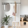 image:imageUmbra Pillar Coat Rack with Stool Freestanding 6 Hooks WhiteNatural  Rubberwood and metal construction spacesaving vertical design no tools assembly holds bags or plants