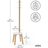 image:imageUmbra Pillar Coat Rack with Stool Freestanding 6 Hooks WhiteNatural  Rubberwood and metal construction spacesaving vertical design no tools assembly holds bags or plants