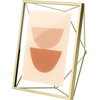 image:imageUmbra Prisma Picture Frame Floating Metal Wall Mount 5x7 Brass  Steel wire construction unique geometric shape displays photo between glass desk or tabletop use hardware includedBrass