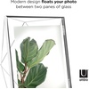image:imageUmbra Prisma Picture Frame Floating Metal Wall Mount 5x7 Brass  Steel wire construction unique geometric shape displays photo between glass desk or tabletop use hardware includedcromado