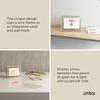 image:imageUmbra Prisma Picture Frame Floating Metal Wall Mount 5x7 Brass  Steel wire construction unique geometric shape displays photo between glass desk or tabletop use hardware includedBrass