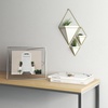 image:imageUmbra Prisma Picture Frame Floating Metal Wall Mount 5x7 Brass  Steel wire construction unique geometric shape displays photo between glass desk or tabletop use hardware includedcromado