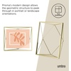 image:imageUmbra Prisma Picture Frame Floating Metal Wall Mount 5x7 Brass  Steel wire construction unique geometric shape displays photo between glass desk or tabletop use hardware includedBrass