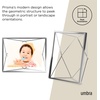 image:imageUmbra Prisma Picture Frame Floating Metal Wall Mount 5x7 Brass  Steel wire construction unique geometric shape displays photo between glass desk or tabletop use hardware includedChrome