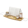 image:imageUmbra Aquala Bath Caddy Extendable Bathtub Tray with Phone Holder Natural  Bamboo nonslip silicone arms fits most tubs waterproof holds book and wine glassNatural