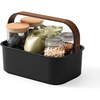 image:imageUmbra Bellwood Stackable Bins Medium 11x7Inch WhiteNatural  Removable dividers integrated handles pantry and cabinet storage recycled plastic and woodBlackWalnut