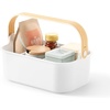 image:imageUmbra Bellwood Stackable Bins Medium 11x7Inch WhiteNatural  Removable dividers integrated handles pantry and cabinet storage recycled plastic and woodNaturalWhite