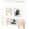 image:imageUmbra Exhibit Picture Frame Set Adjustable Wall Mount Set of 5 Brass  Steel construction customizable layout damagefree hanging fits 4x6 and 5x7 photos includes mounting hardwarePack of 5