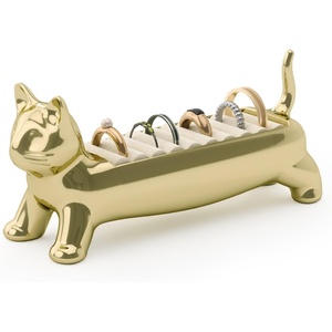image:imageUmbra Ali Cat Ring Holder Jewelry Storage Holds 9 Rings Gold  Metal construction velvet padded base scratch protection gift for holidays birthdays and more