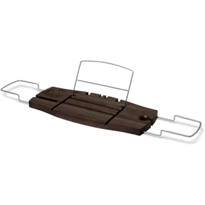 image:imageUmbra Aquala Bath Caddy Extendable Bathtub Tray with Phone Holder Natural  Bamboo nonslip silicone arms fits most tubs waterproof holds book and wine glassWalnut