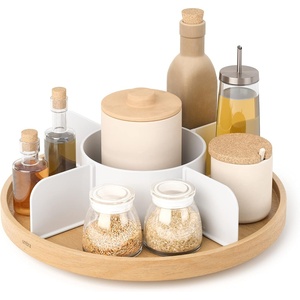 image:imageUmbra Bellwood Lazy Susan Divided Tray Organizer for Pantry Spices and More Made of Durable Plastic and Wood BlackWalnutNaturalWhite