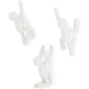 image:imageUmbra Buddy Wall Hooks Decorative Wall Mount Coat Hooks Set of 3 Black  Easy install with hardware holds 5lbs per hook entryway bedroom bathroom dorm playful hanging storage recycled plasticWhite
