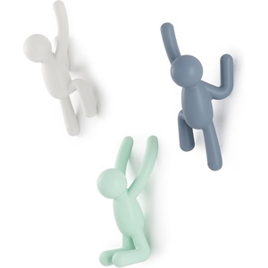 image:imageUmbra Buddy Wall Hooks Decorative Wall Mount Coat Hooks Set of 3 Black  Easy install with hardware holds 5lbs per hook entryway bedroom bathroom dorm playful hanging storage recycled plasticWhiteMintBlue
