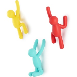 image:imageUmbra Buddy Wall Hooks Decorative Wall Mount Coat Hooks Set of 3 Black  Easy install with hardware holds 5lbs per hook entryway bedroom bathroom dorm playful hanging storage recycled plasticRedBlueYellow