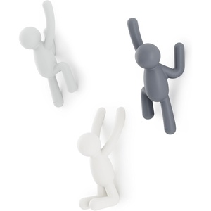 image:imageUmbra Buddy Wall Hooks Decorative Wall Mount Coat Hooks Set of 3 Black  Easy install with hardware holds 5lbs per hook entryway bedroom bathroom dorm playful hanging storage recycled plasticGray