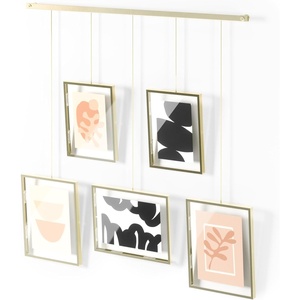 image:imageUmbra Exhibit Picture Frame Set Adjustable Wall Mount Set of 5 Brass  Steel construction customizable layout damagefree hanging fits 4x6 and 5x7 photos includes mounting hardwarePack of 5