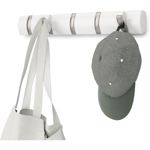 image:imageUmbra Flip Coat Rack Wall Mount 8Hook Space Saving White  Real wood and steel build retractable hooks fold flat holds coats bags and scarves easy installWhiteNickel