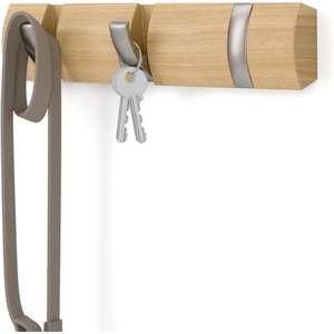 image:imageUmbra Flip Coat Rack Wall Mount 8Hook Space Saving White  Real wood and steel build retractable hooks fold flat holds coats bags and scarves easy installNaturalNickel